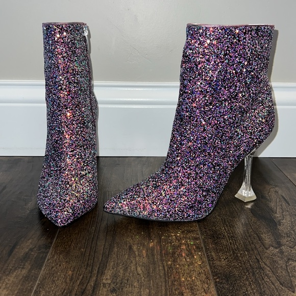 NEW Nine West Tonight Purple Glitter Heeled Ankle Boot - Picture 2 of 8